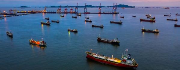 cargo ships in a bay